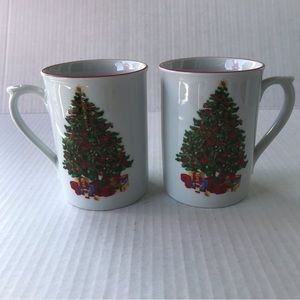 Set Of 2 Christmas Tree Mugs By Holiday Time 11 Oz. NWOT